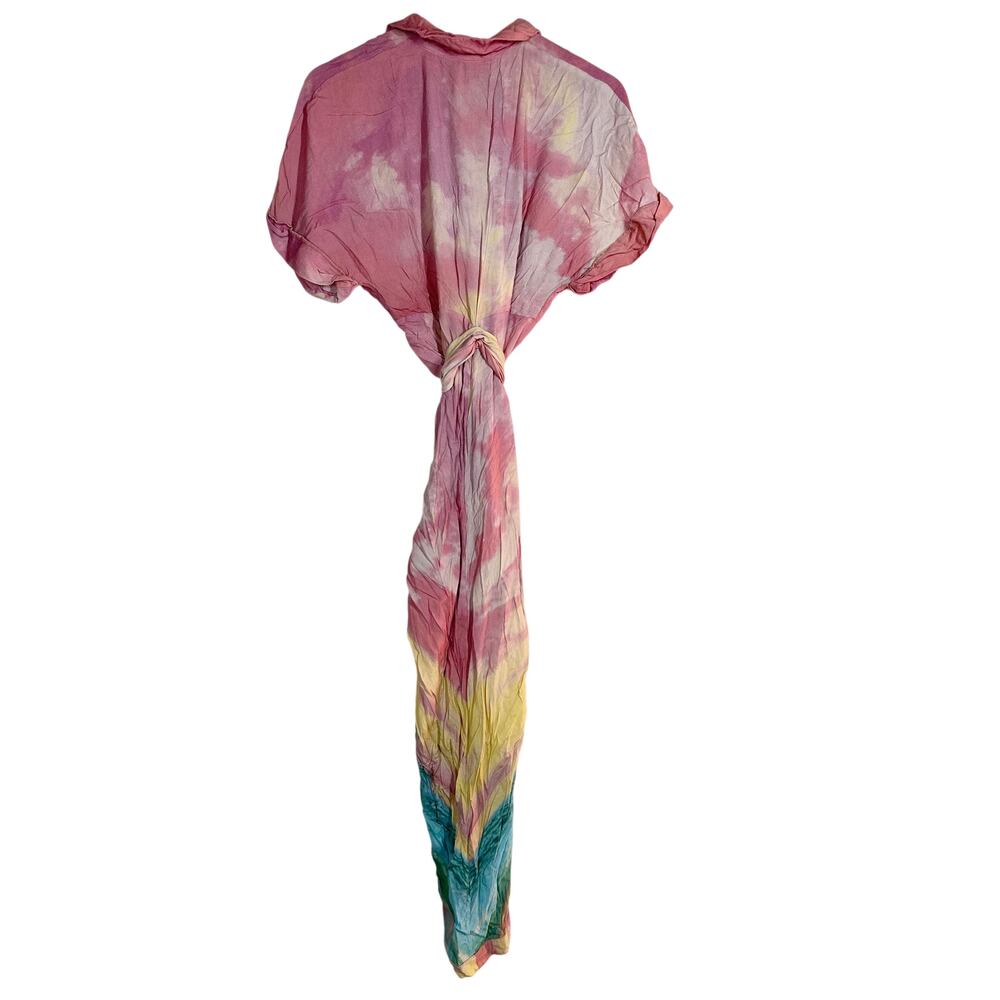 Le Superbe Sparkling Surf Miko Shirt Dress Short Sleeve Draped Midi Pink Ombre 4 - Picture 5 of 8